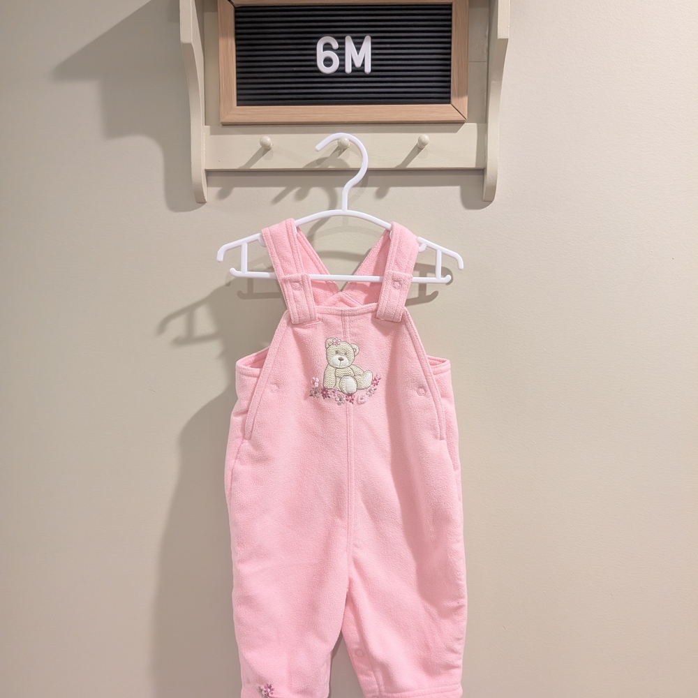 Carter's Pink Bear Embroidered Overalls